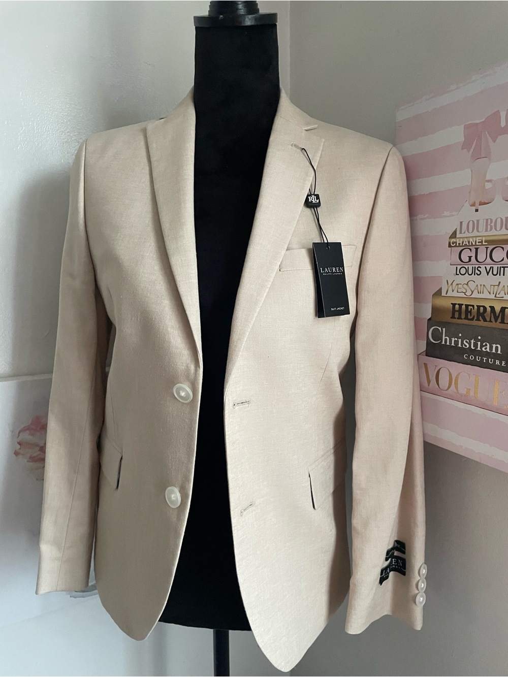 Ralph Lauren Boy’s Light Beige Two-Button Linen-Blend Blazer